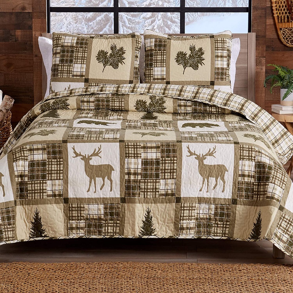 Lodge Bedspread Twin Size Quilt With 1, Twin Size Lodge Bedding