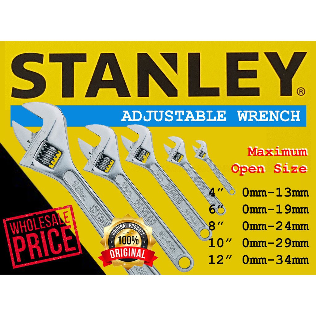 STANLEY ADJUSTABLE WRENCH SPANNER 87430 87431 87432 87433 4'' 6'' 8