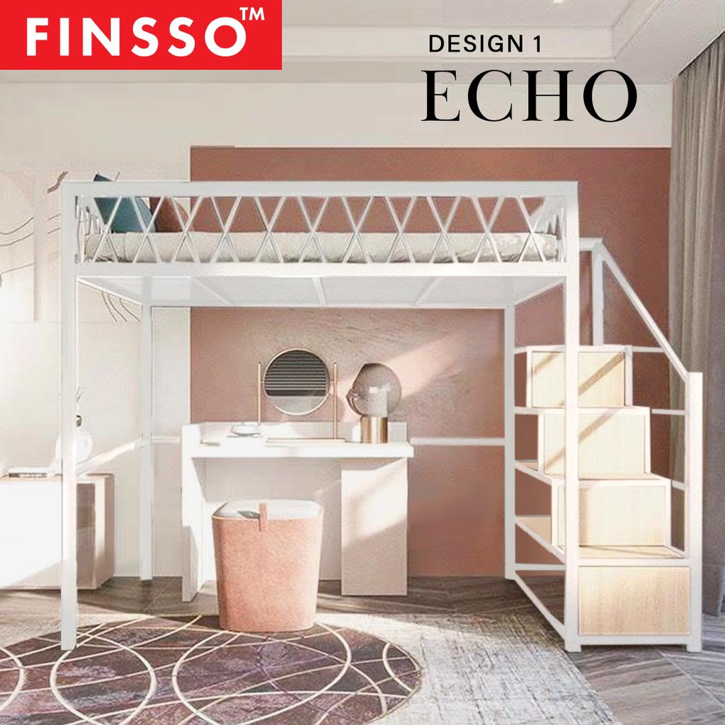 FINSSO: Echo Loft Single or Queen Size Metal Bed Frame / Katil Besi