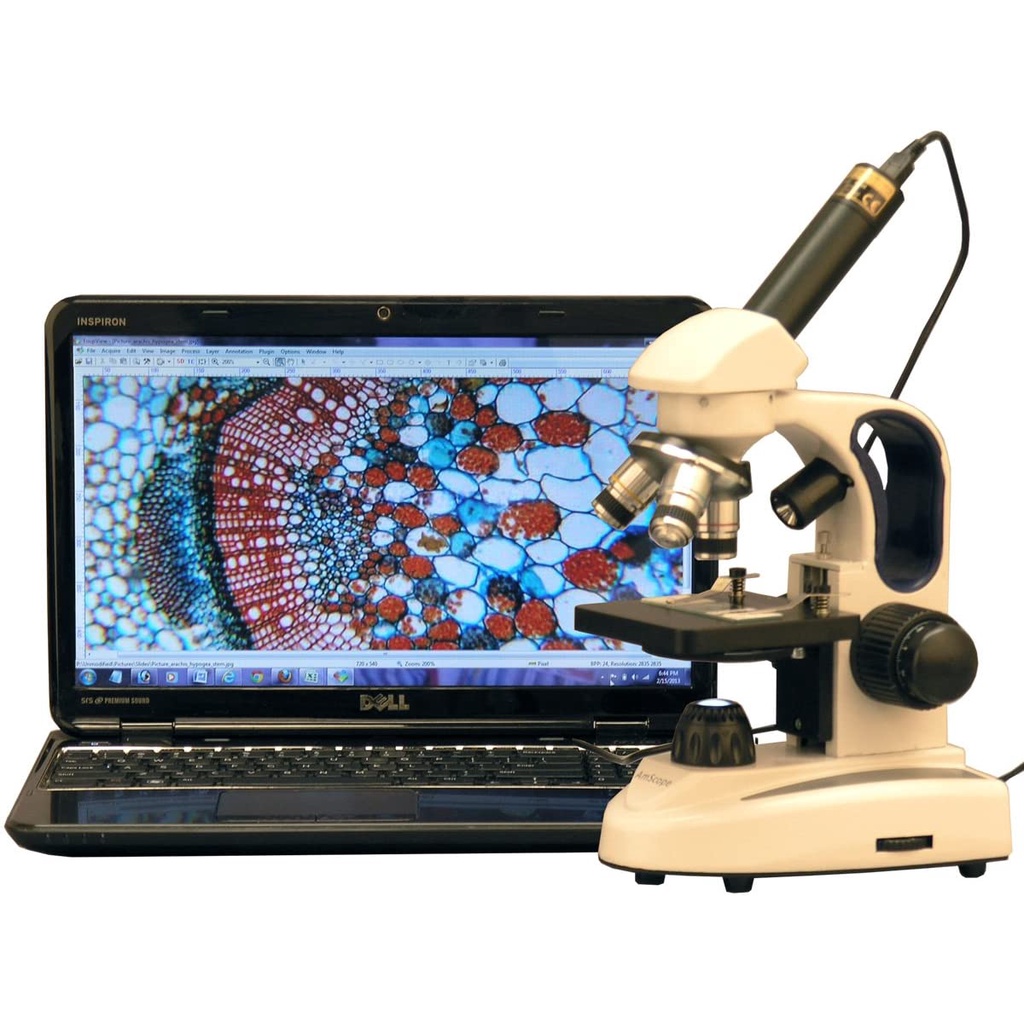 AmScope M158C2LE1 Digital Cordless Compound Monocular Microscope, WF10x and WF25x Eyepieces