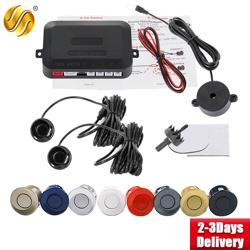 Car Parking Sensor Kit 2 Sensors Buzzer Sound Alert Indicator 22mm Reverse Backup Radar 12V Vehicle Alarm Systems Probe System