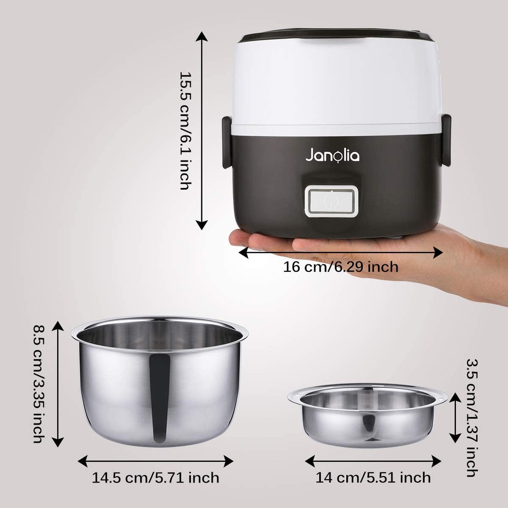 Janolia Electric Lunch Box, Portable Food Lunch Heater, Mini Rice Steamer Cooker, with 2 Removable Stainless Steel Conta