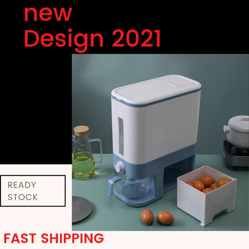 READY STOCK 2021 DESIGN BARU 12KG Automatic Rice Dispenser with Rinsing Cup bekas beras viral warna baru KITCHENWARE