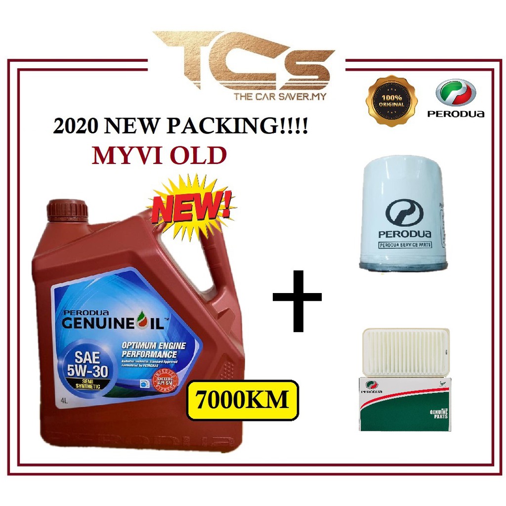 Perodua Semi Synthetic SAE 5w30 Engine Oil 4L (2020 New Packing)+ Oil FIlter +Air Filter (Myvi & Alza)