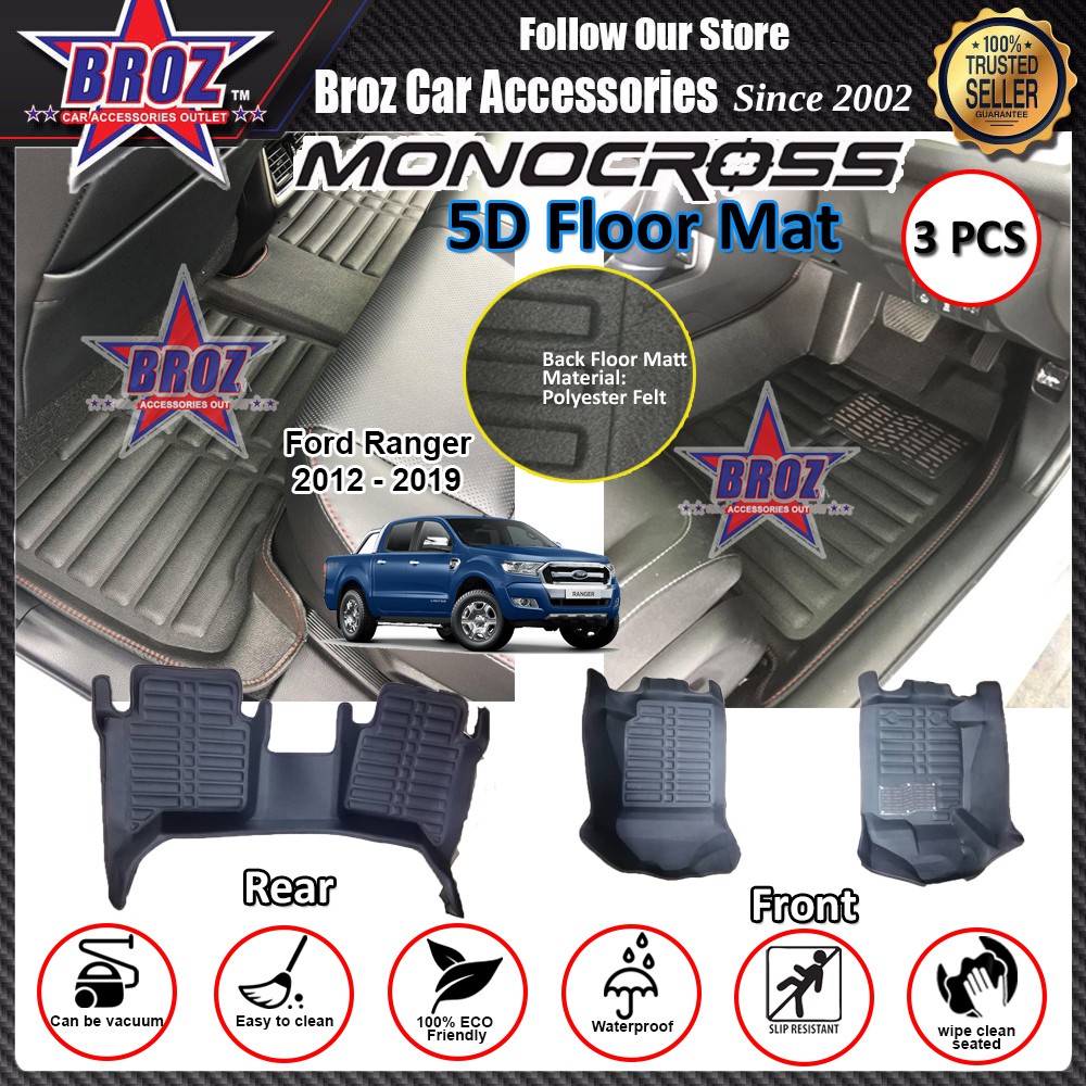 Monocross Ford Ranger 2012 2019 5d Floor Mat Black Series 3 Pcs