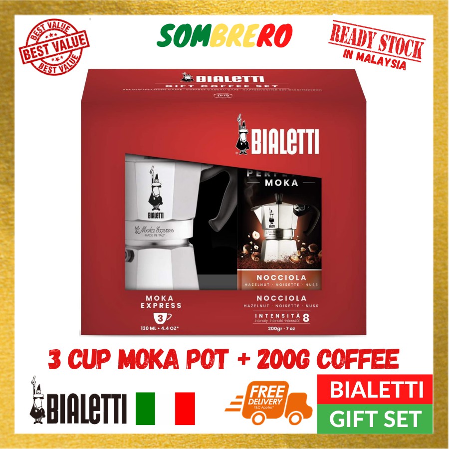 BIALETTI MOKA EXPRESS PLUS GROUND COFFEE GIFT SET MADE IN ITALY