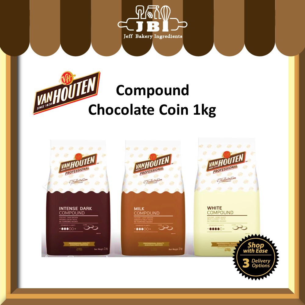 VAN HOUTEN Chocolate Compound Coins 1KG [Baking Use Dark /Milk / White Chocolate]