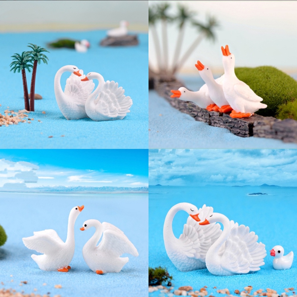 Mini Cute Figurines Miniature Swan Flamingo Bird Resin Fairy Garden