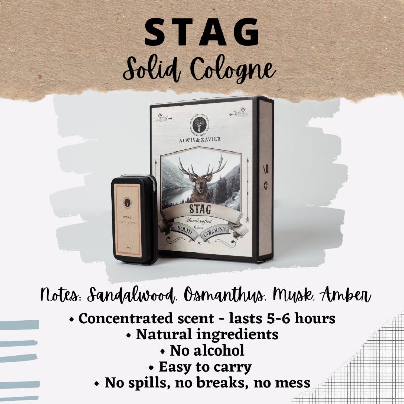 Stag - Handcrafted Solid Cologne Perfume | Woody & Powdery Men & Women Fragrance | Alwis & Xavier