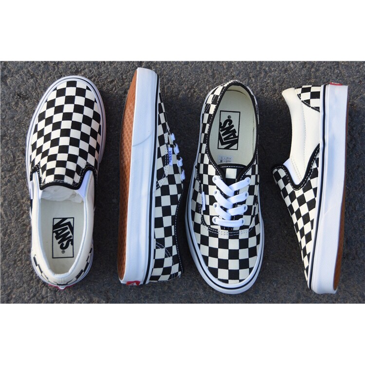 womens white checkered slip on vans