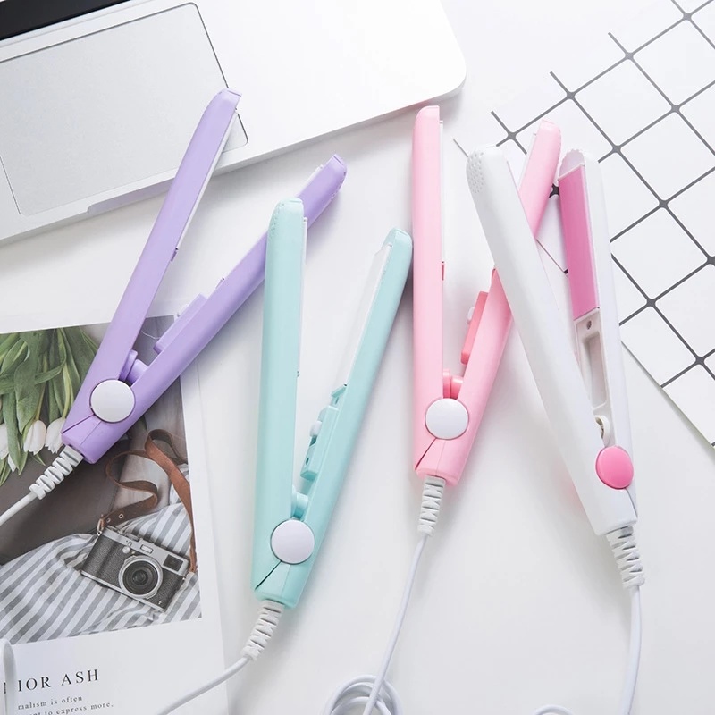 2 In1 Mini Electric Ceramic Hair Straightener Tool/ Portable Fluffy Hair Bangs Curler/ Korean Style Straightener Curler/ Female Flat Iron Perm Splint Curling Hair Styling Tool