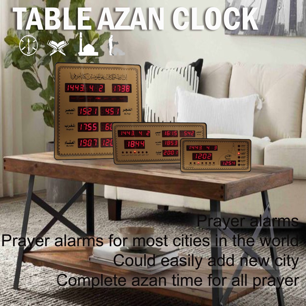 Wall Table Jam Waktu esolat Digital Azan Clock Jam Azan Digital Muslim