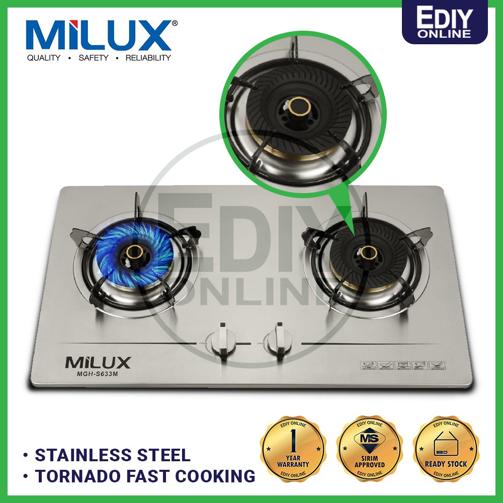 Milux Mghs633m Mgh S633m Stainless Steel Premium Built In Hob Gas Cooker Stove Dapur Gas Shopee Malaysia