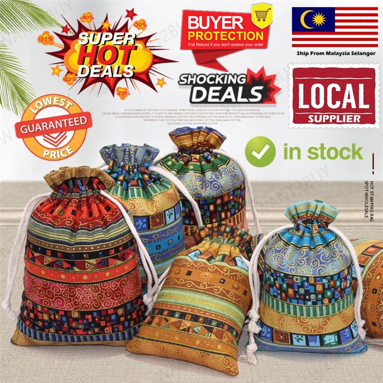 ?? Drawstring National Ethnic Art Style Cloth Linen Jewelry Pocket Bag Exotic Accessory Pendulum Uncang Emas Gift Bag