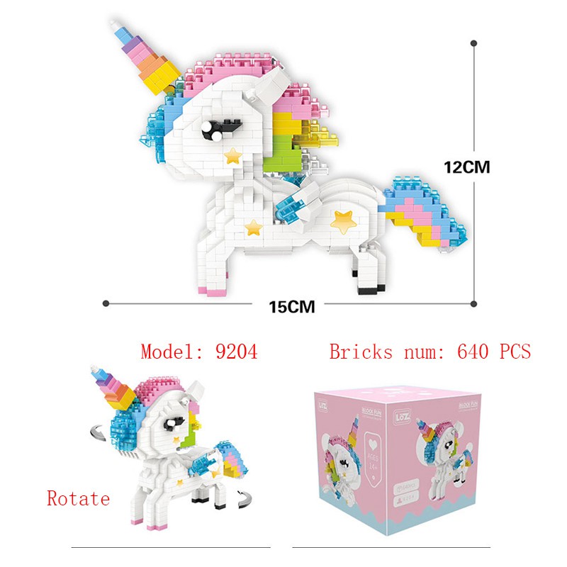 LOZ 640pcs Lovely Unicorn Animal DIY Diamond Mini Building Nano Blocks Bricks
