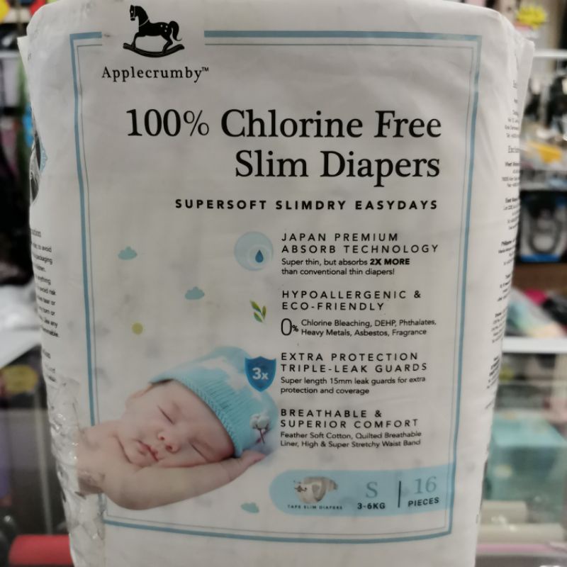 Applecrumby 100 Chlorine Free Slim Diapers S (plastic not perfect