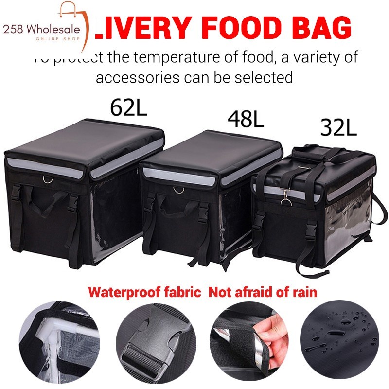 Waterproof Food Delivery Bag 32L/48L/62L Thermal Insulated Bag Food Business Motorcycle Delivery Temperature Keeping Bag