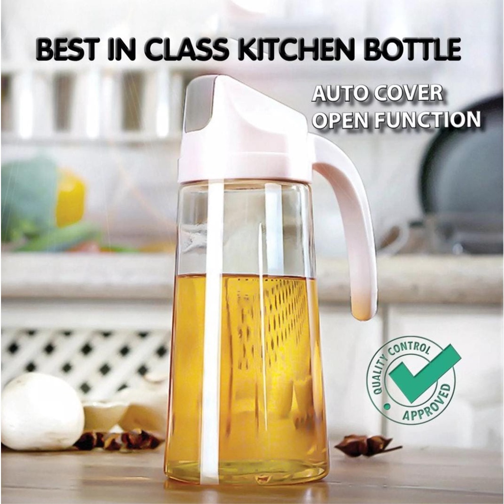 Stainless Steel Auto Flip Cap Oil Dispenser Bottle Glass Cooking