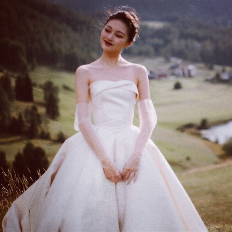 wedding dress with long gloves