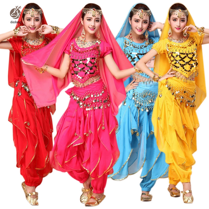 4pcs/set Belly Dance Costume Bollywood Costume Indian Dress Women Dancing Costume Sets Tribal Skirt