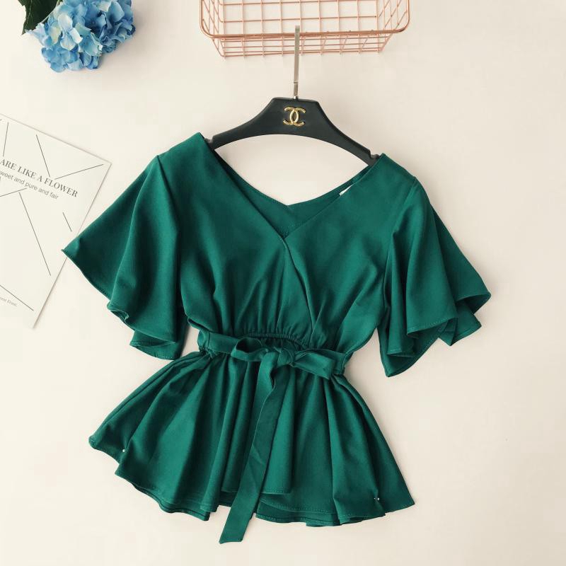  korean  style women ladies chiffon  v neck shirt blouse baju  