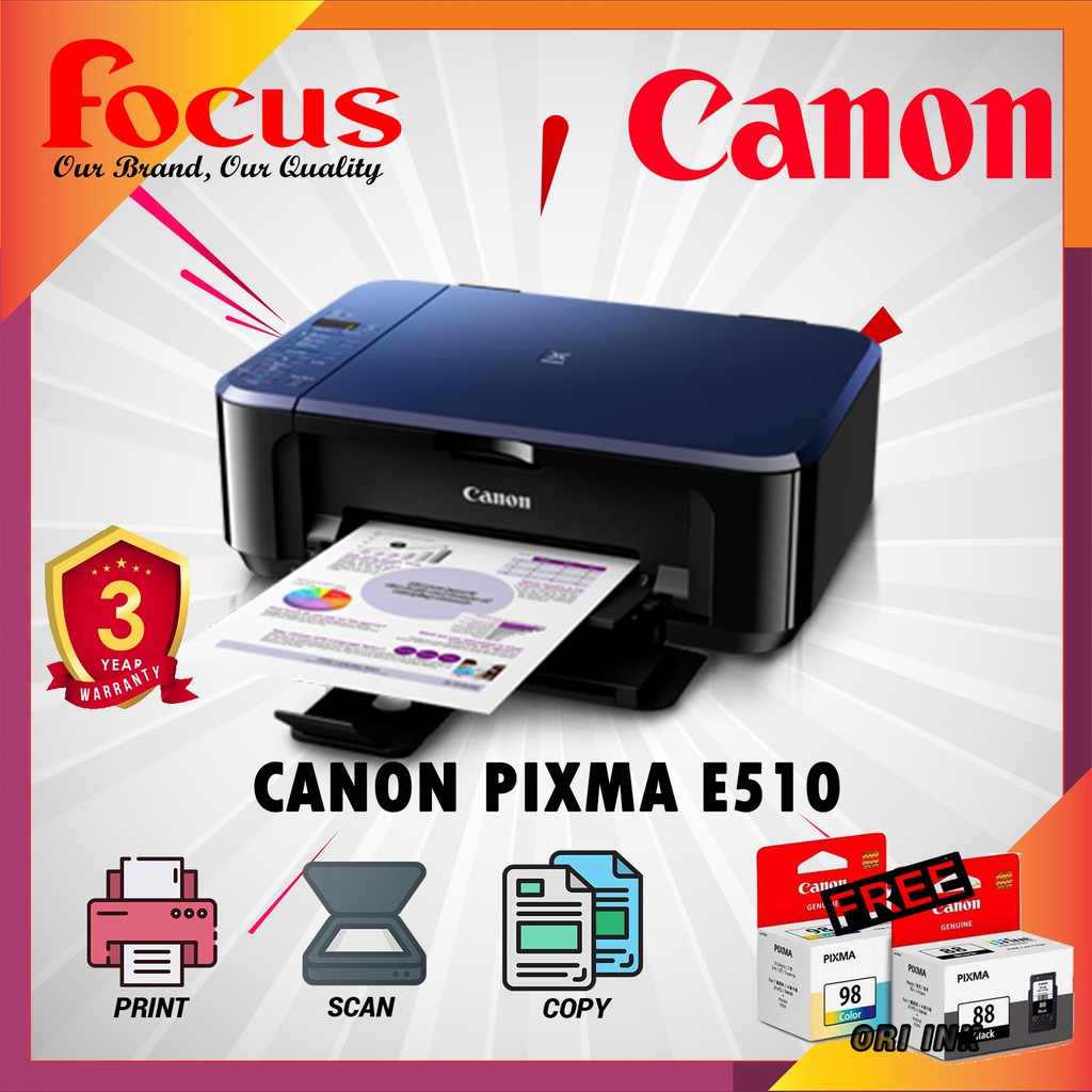 Canon PiXMA Ink Efficient Inkjet E510 Print, Scan, Copy, Printer
