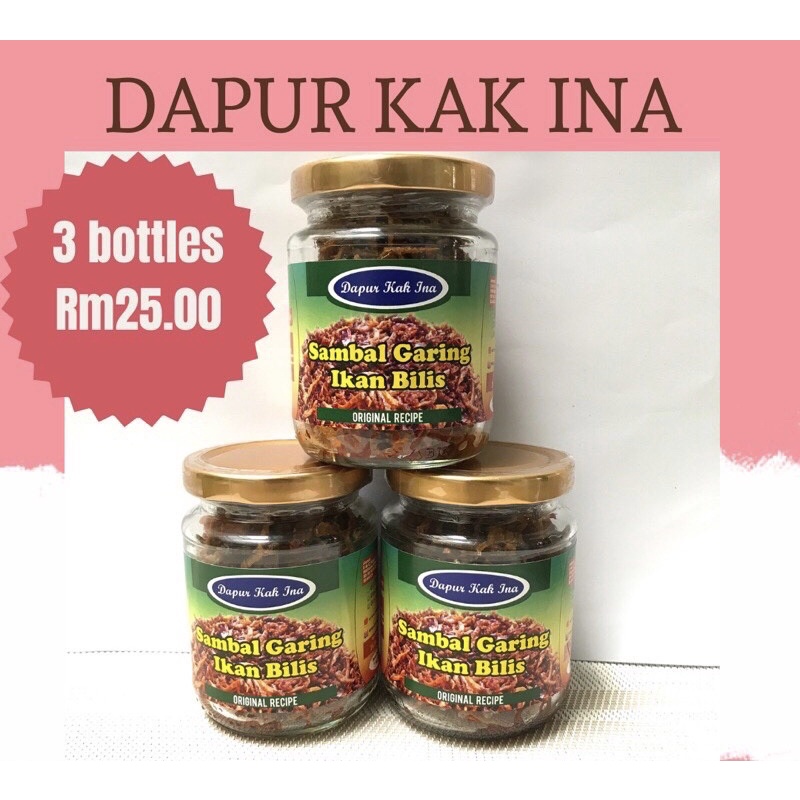 Sambal ikan bilis dapur kak ina 3 botol rm25 | Shopee Malaysia