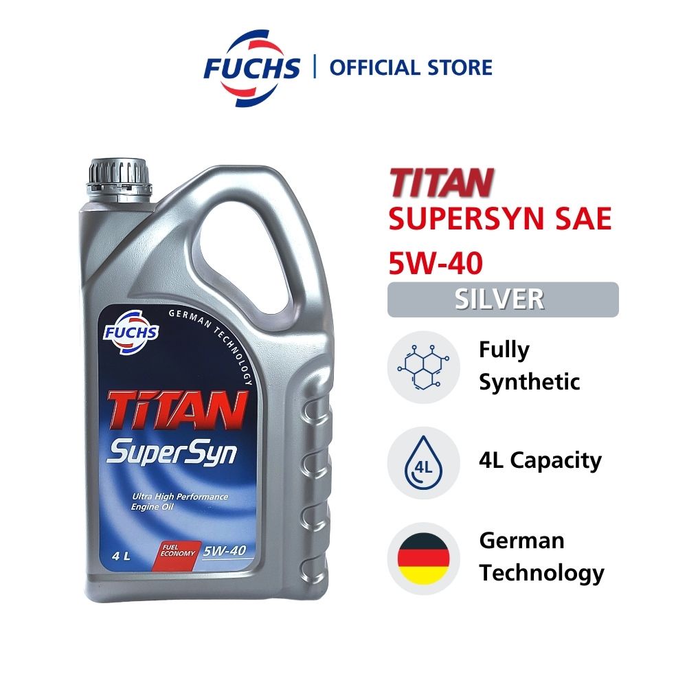 Titan Supersyn SAE 5W40 Fully Synthetic Engine Oil 4L Low Evaporation Loss Automotive Car Oil