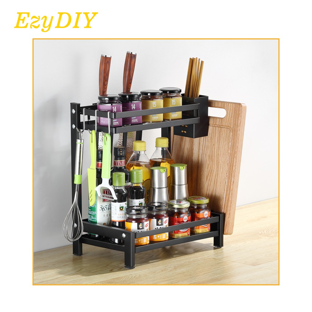 Kitchen Storage Rack Black Coating 304 Stainless Steel Kitchen Spice Rack Seasoning Rack