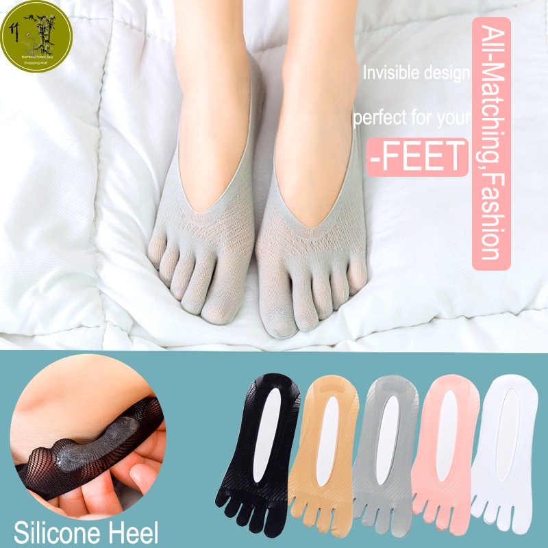 Five Pairs Ice Silk Five-Finger Socks Women Shallow Mouth Invisible High Heels Office Workers Ladies Boat Pure Cotton Sole Spring Summer Thin Anti-Slip