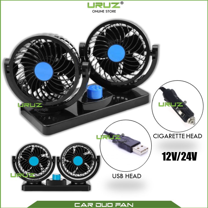 Kipas Kereta 2 Head 360 Degree Rotation Car Dual head Car Fan Ventilador  Air Conditioning Cooler cooling fan 12V tdl