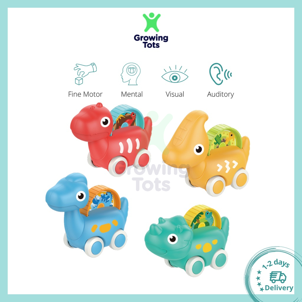 Huanger Dinosaur Toy Push Pull Car for Kids Toddler Early Leaning