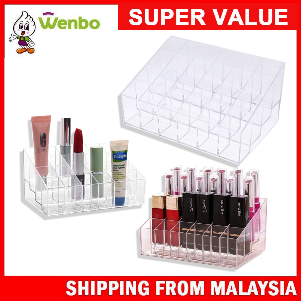 Wenbo 24 Lipstick Holder Display Stand Clear Acrylic Cosmetic Organizer Makeup Case