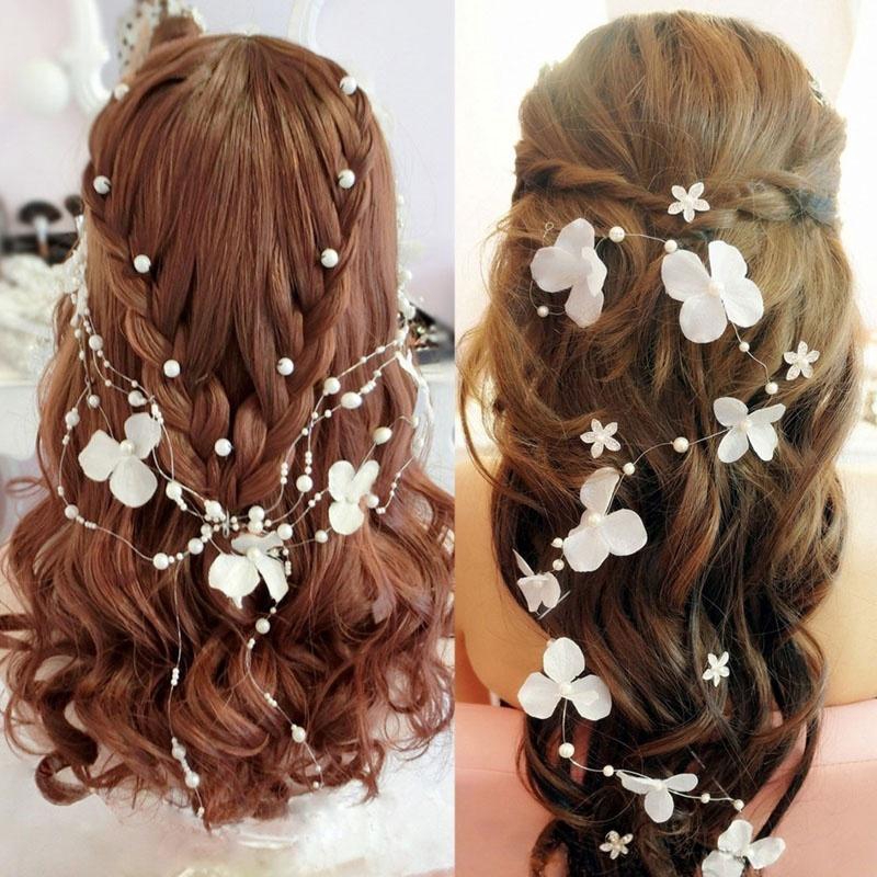 Hot Flower Hair Pearl Wedding Headband Prom Hair Vine Headpiece