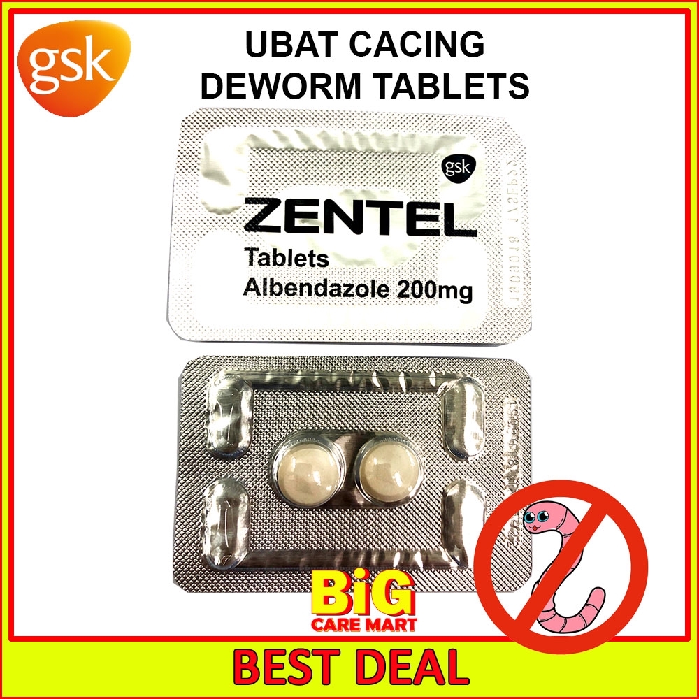 Zentel De-Worm Tablet Ubat Cacing 2 Tablets [NO BOX 