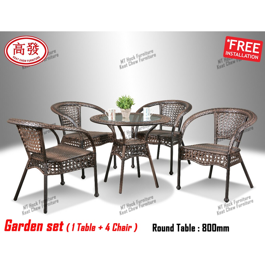 Garden Set 4 Chiar + 1 Table With Tempered Glass Rattan Chair SET Meja Santai Meja Kopi