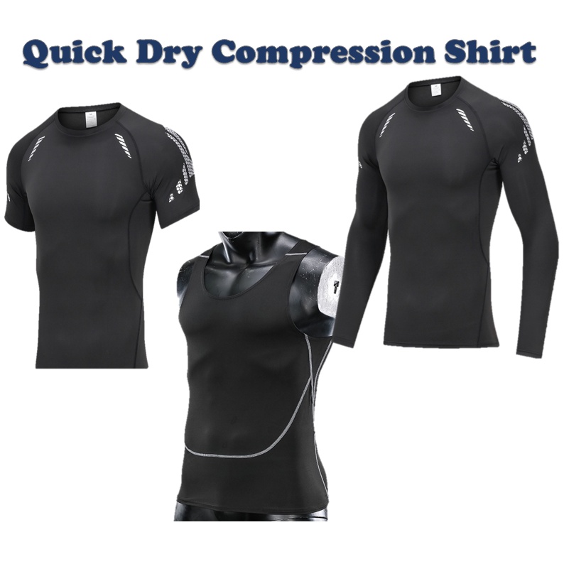 HAPPYPAL Men Compression Tight Gym Shirt Cool Dry Long Short Sleeve Fitness Baju Lengan Panjang Pendek Sukan 健身衣 紧身衣