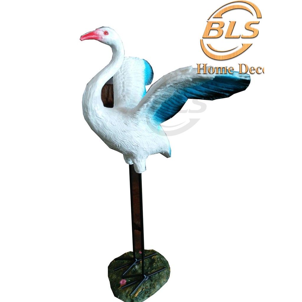 Polyresin Stork Bird Open Wings L Blue White Burung Bangau