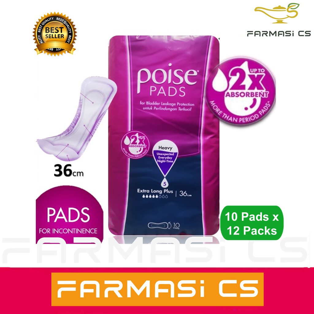 Poise Extra Long Plus Pad for Heavy Bladder Leakage Protection 36cm ( 10 pads x 12 packs ) One