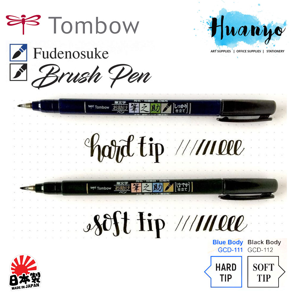 1 Set of 2 Soft and Hard Tip Fudenosuke Brush Pens for Calligraphy and Art Drawings Fudenosuke Brush Pen 
