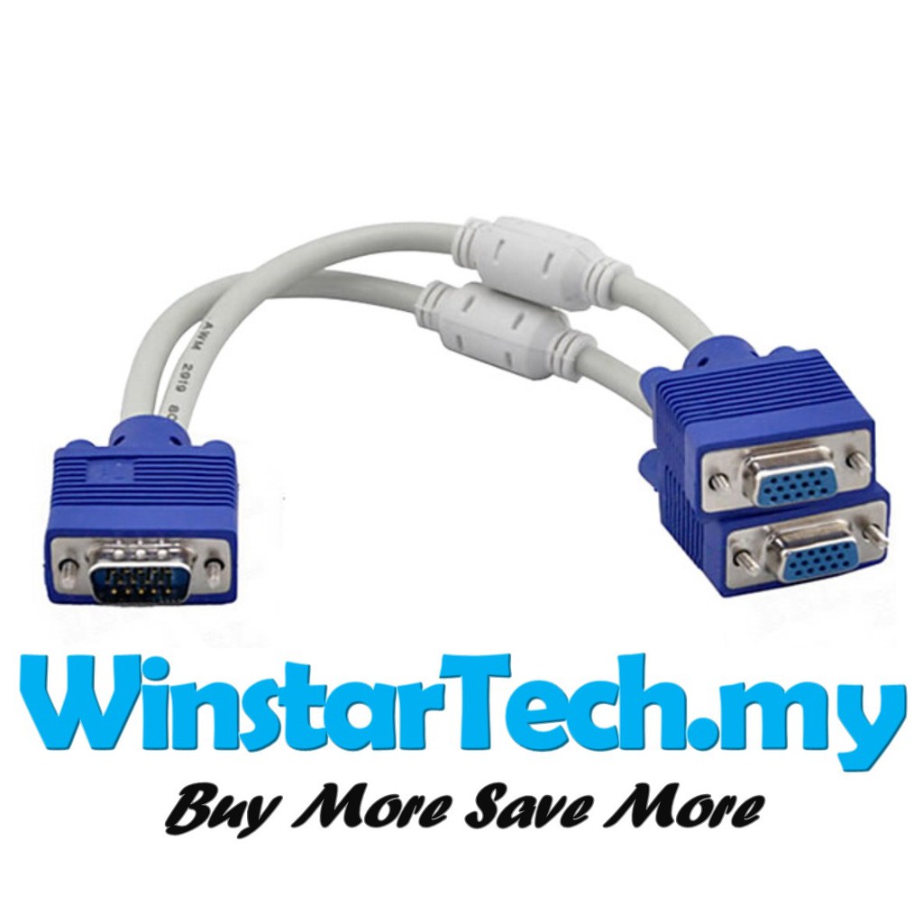 15pin Vga Male To Dual 2 Vga Female Y Adapter Splitter Cable Monitor Shopee Malaysia 7056