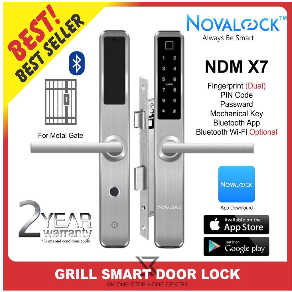 Novalock NDM X7 Dual Fingerprint Password Bluetooth Smart Digital Grill ...