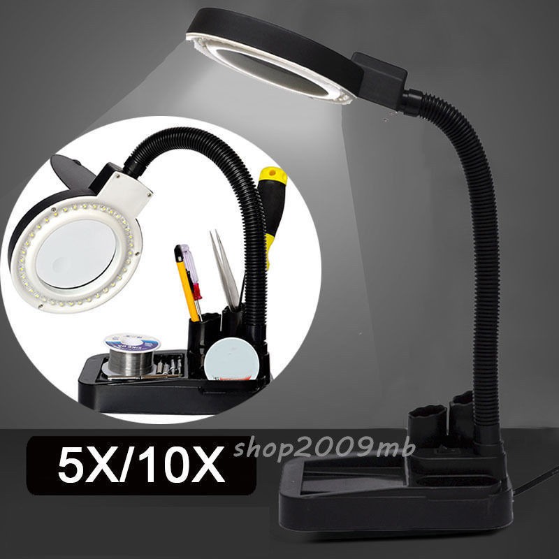5x 10x Magnifier Magnifying Crafts Glass Desk Lamp With 40 Led