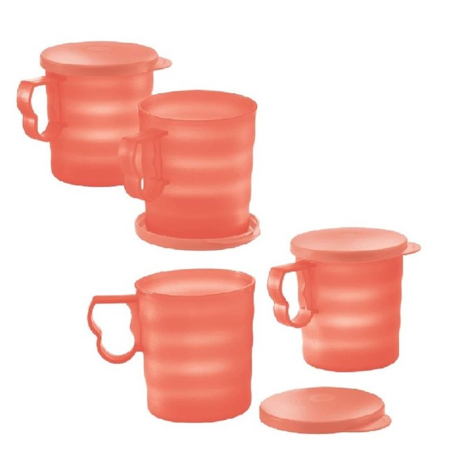 [READY STOCK] ORIGINAL TUPPERWARE Coral Blooms Mugs & Seal (4) 350ml