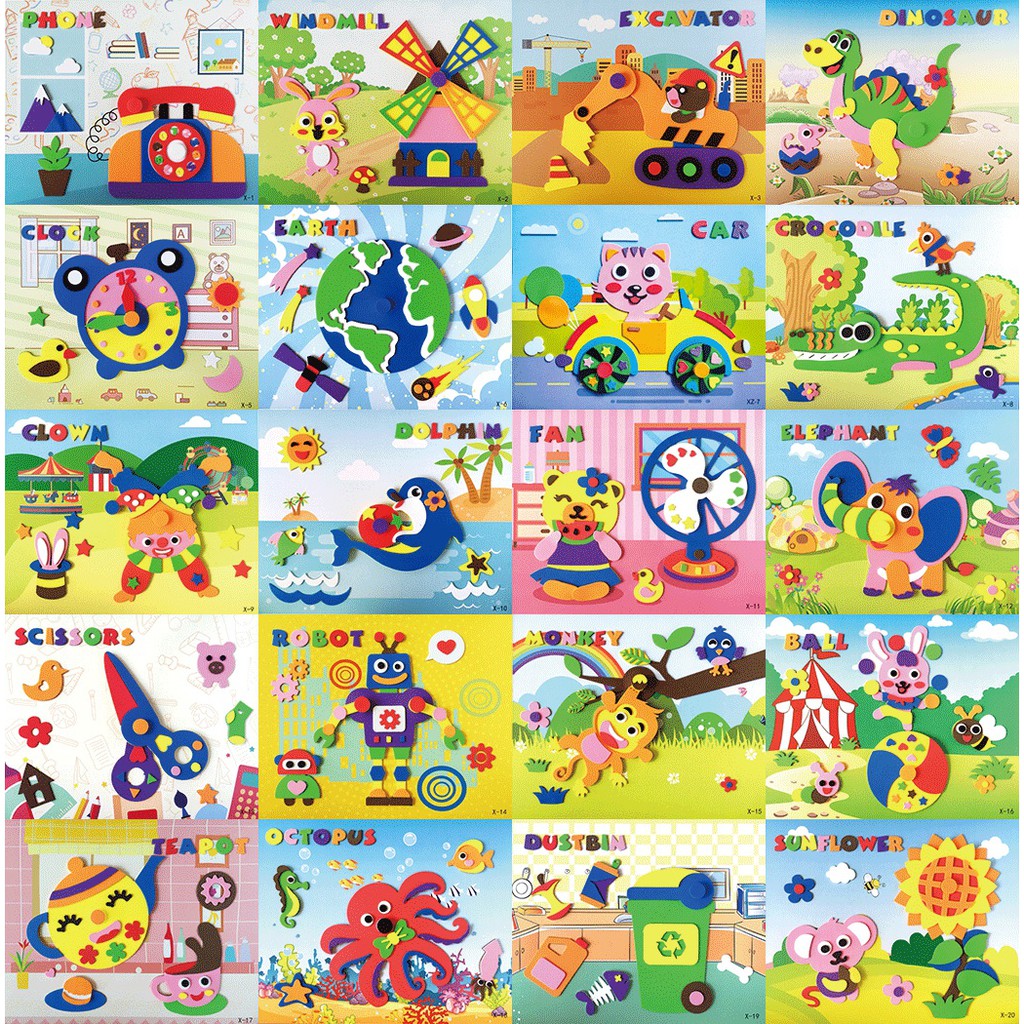 DIY 3D MOVABLE EVA DIY Craft Kits Foam Sticker Puzzle Party Stationery Set Gift (XZ) Shopee