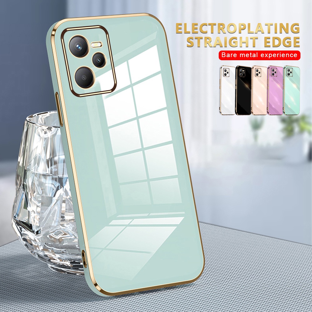 For Realme C35 Case Straight Plating Frame Silicone Cover For Oppo ...