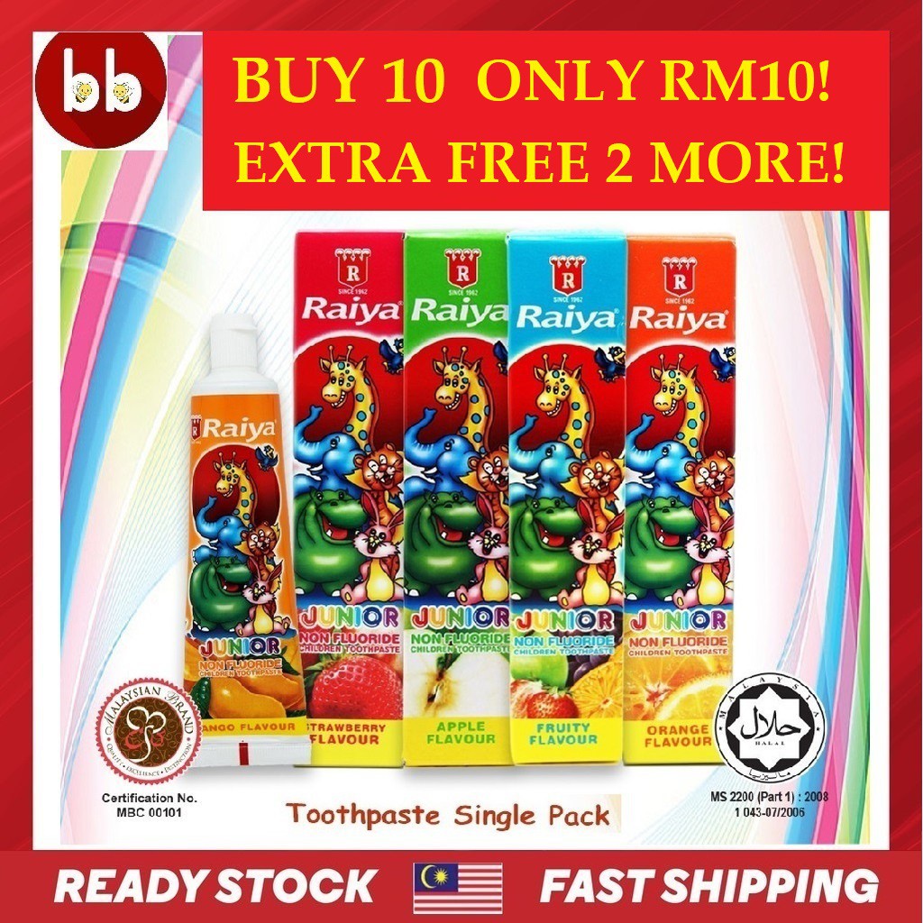 Buy 10 Free 2 Raiya Junior Children Toothpaste Non Fluoride 40g Ubat Gigi Kanak Kanak Tanpa Fluorida 40g