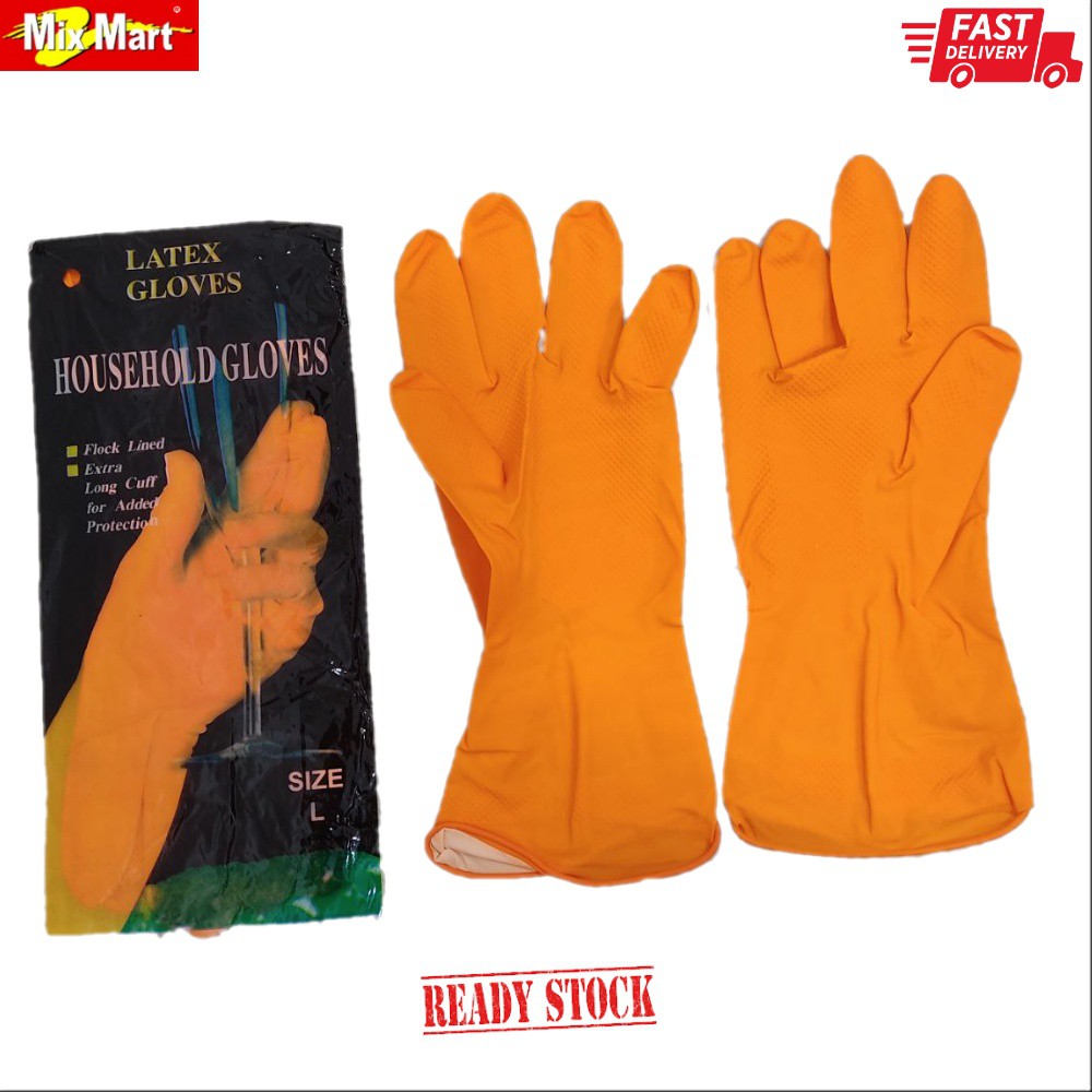 Ready Stock Latex Gloves Household Gloves Size L