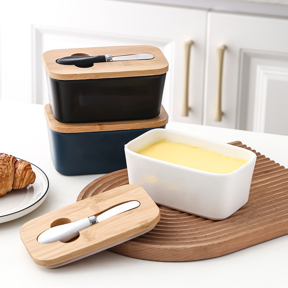 Locaupin Butter Dish with Lid, Large Ceramic Butter Storage Container