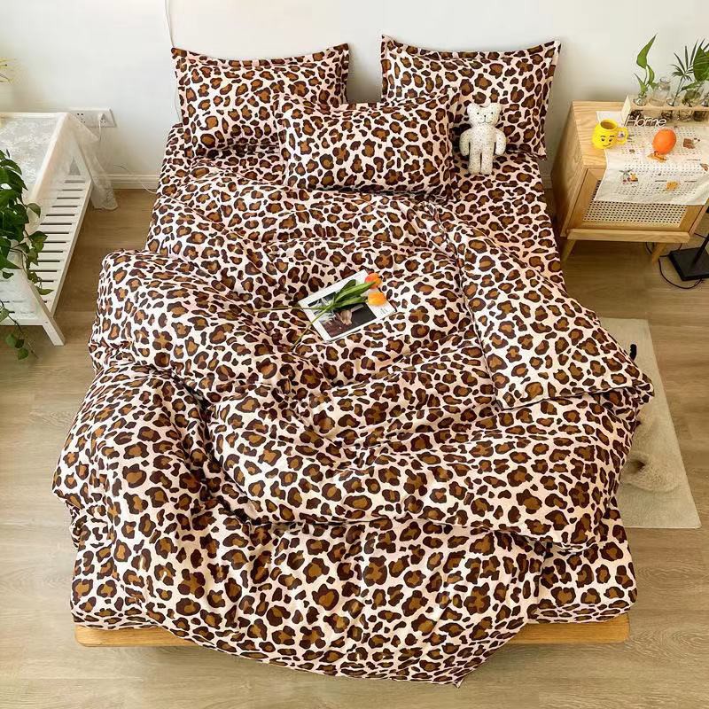 Nordic Leopard Print 4pcs Bedding Sets, Leopard Print King Size Bedding Set